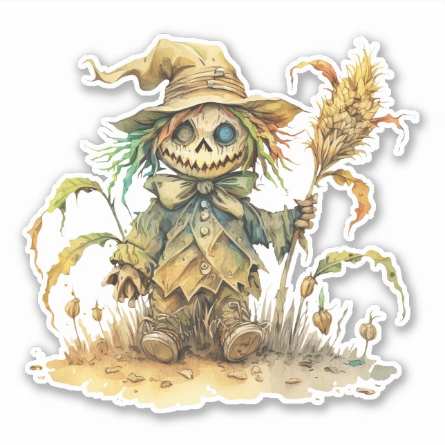 Cute scarecrow, Halloween Pumpkin, Sticker (Front)