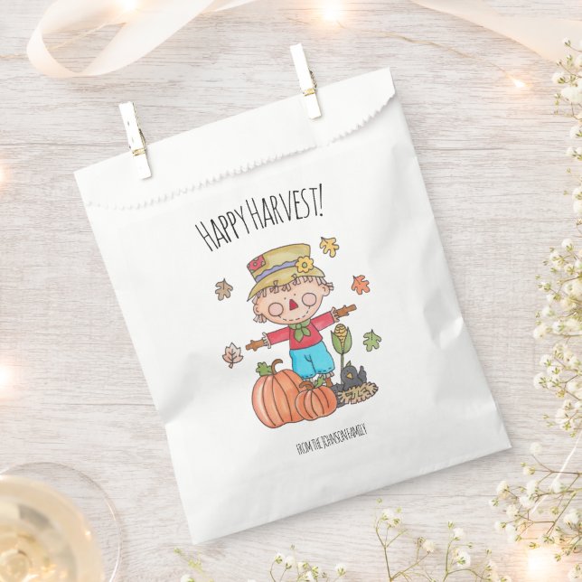 Cute Scarecrow Happy Harvest Favor Bag (Clipped)