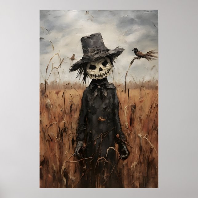 Cute Scarecrow In Fall Field Print, Halloween Poster (Front)