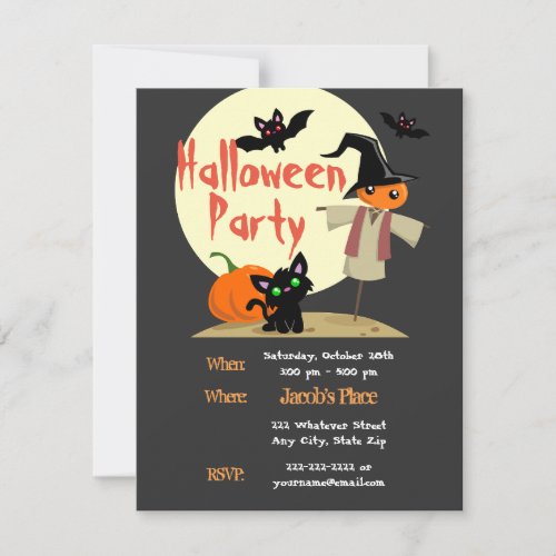 Cute Scarecrow  Kitty HalloweenBirthday Invite