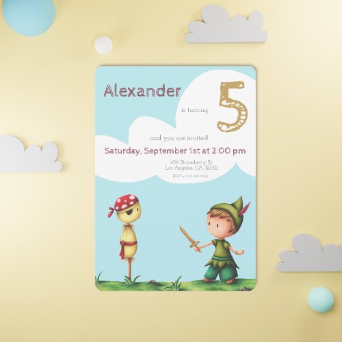 Cute Scarecrow Pirate Adventure Kids Birthday Invitation