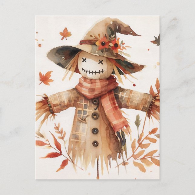 Cute Scarecrow Smiling Watercolor Postcard (Front)