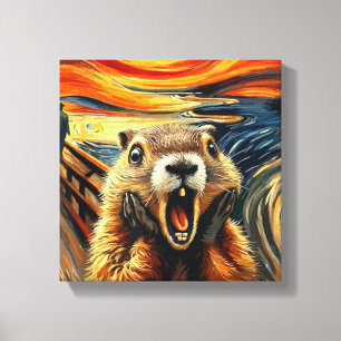 Cute scared Groundhog and sun january day Canvas Print