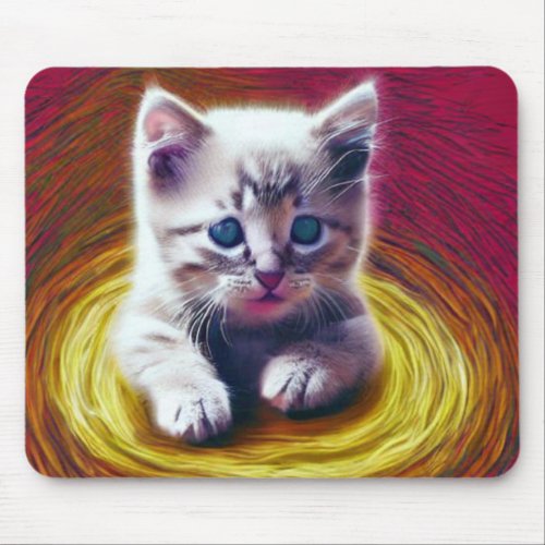 Cute scared kitten in the portal mouse pad