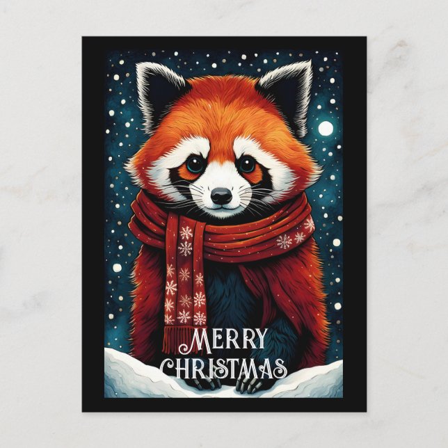 Cute Scarf Red Panda Snowy Winter Christmas Postcard (Front)