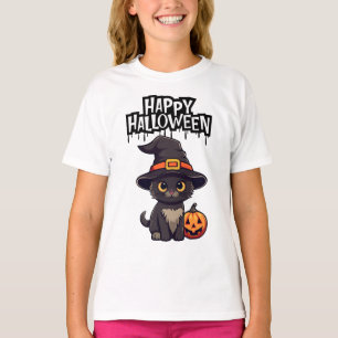 Cute Scary Black Cat With Pumpkin Jack O Lantern  T-Shirt