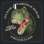 Cute Scary Dinosaur Square Sticker<br><div class="desc">Is this scary Tyrannosaurus isn't looking for supper,  he really is trying hard to be
friendly,  and wants to wish a special child a very HAPPY BIRTHDAY!
Customize the child's name and age.</div>