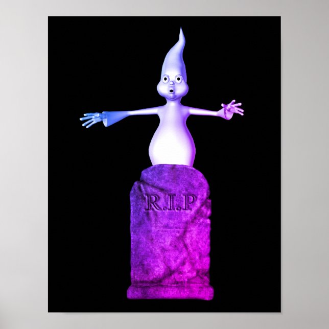 Cute Scary Ghost And Tombstone Halloween Poster (Front)