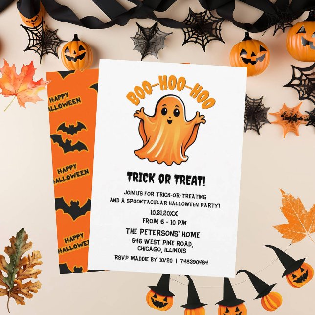 Cute Scary Halloween Ghost Boo Trick or Treat Invitation (Creator Uploaded)