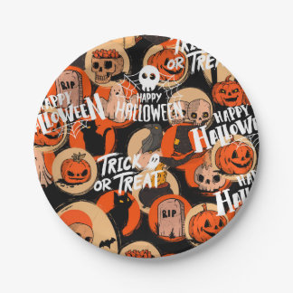 Cute & Scary Halloween Spooky vibes Paper Plates