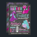 Cute Scary Little Dragons Birthday Invitation<br><div class="desc">Cute and scary little dragons on chalkboard background with colorful grunge chevron print back design birthday invitation card.</div>