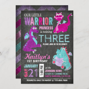 Cute Scary Little Dragons Birthday Invitation