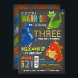 Cute Scary Little Dragons Birthday Invitation<br><div class="desc">Cute and scary little dragons on chalkboard background with colorful grunge chevron print back design birthday invitation card.</div>