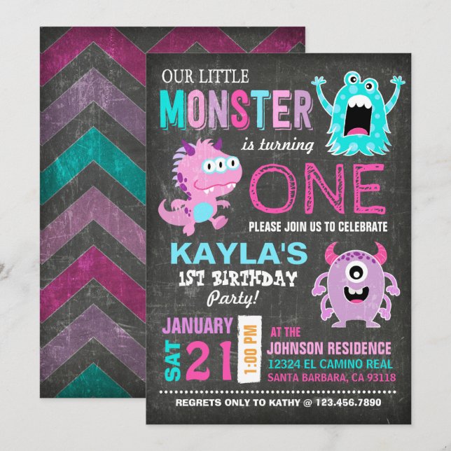 Cute Scary Little Monsters Birthday Invitation (Front/Back)