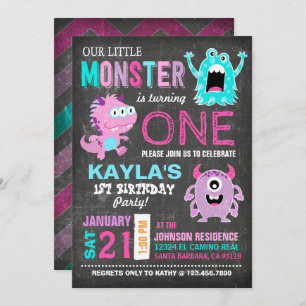 Cute Scary Little Monsters Birthday Invitation