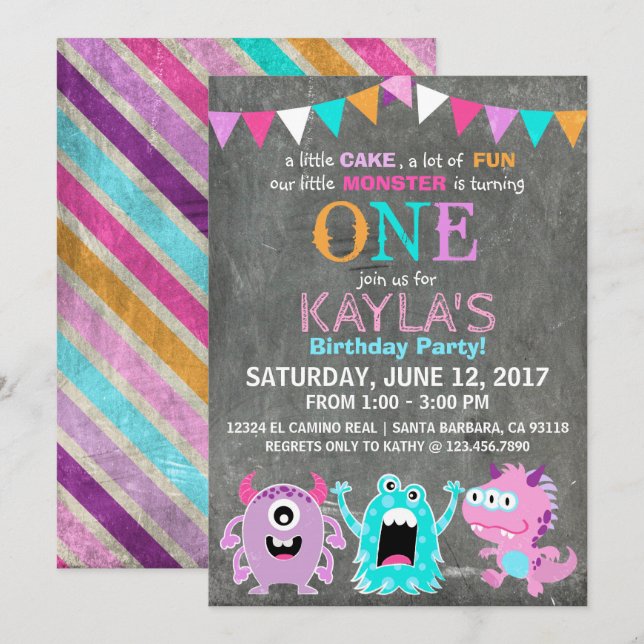 Cute Scary Little Monsters Birthday Invitation (Front/Back)