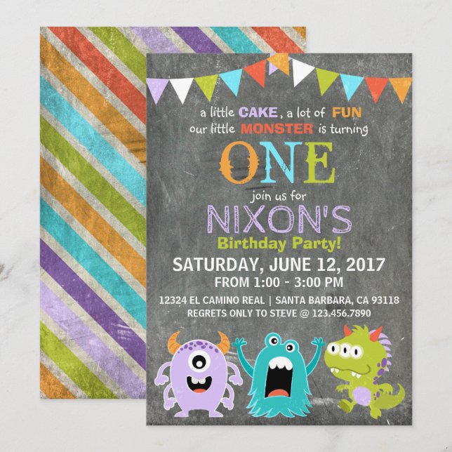 Cute Scary Little Monsters Birthday Invitation (Front/Back)
