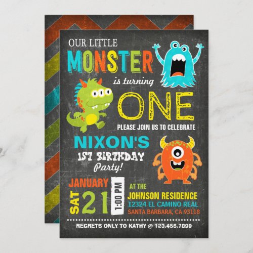 Cute Scary Little Monsters Birthday Invitation