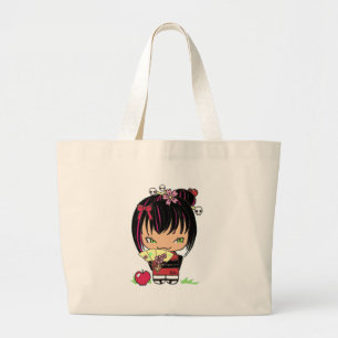 Cute Scary Miao - gothic kokeshi doll Large Tote Bag