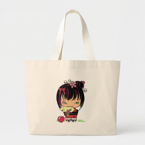 Cute Scary Miao _ gothic kokeshi doll Large Tote Bag