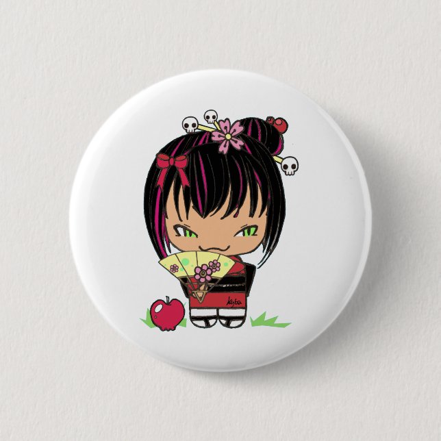 Cute Scary Miao - gothic kokeshi doll Pinback Button (Front)