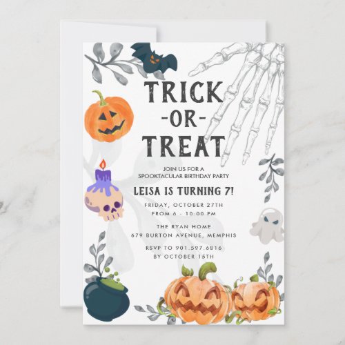Cute Scary Monsters Kids Halloween Birthday Party Invitation