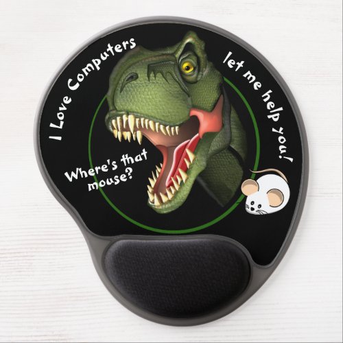 Cute Scary T_Rex Dinosaur and Mouse Custom Text Gel Mouse Pad