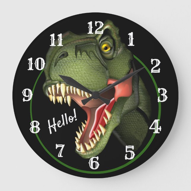 Cute Scary T-Rex Dinosaur Large Clock (Front)