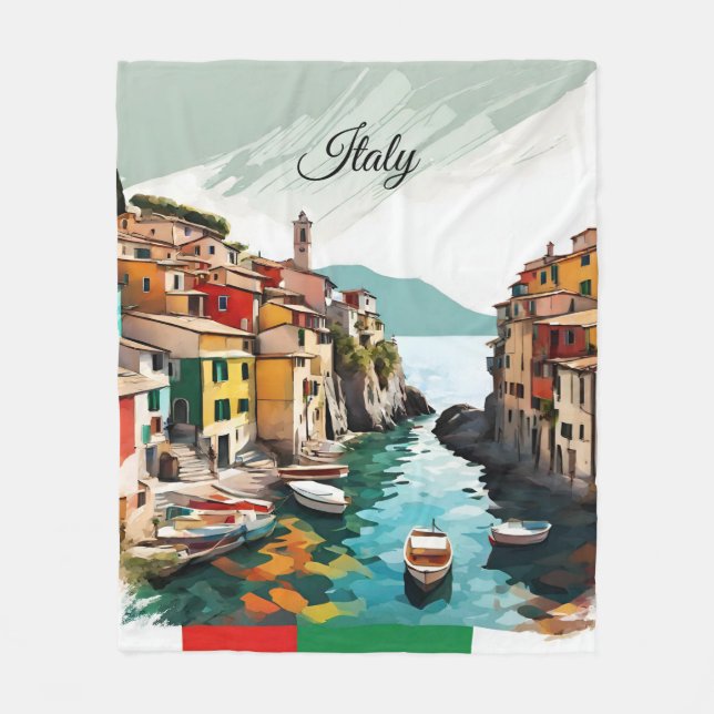 Cute Scenic Italy Mediterranean Coast Sea Shore Fleece Blanket (Front)