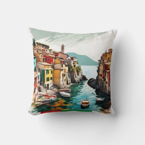 Cute Scenic Italy Mediterranean Coast Sea Shore Throw Pillow