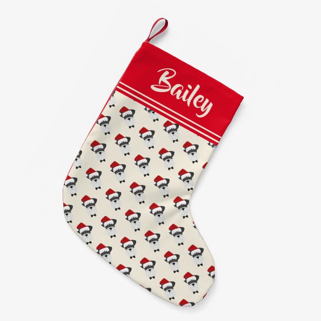 Cute Schnauzer Cartoon Pattern - Personalized Small Christmas Stocking (Front (Hanging))