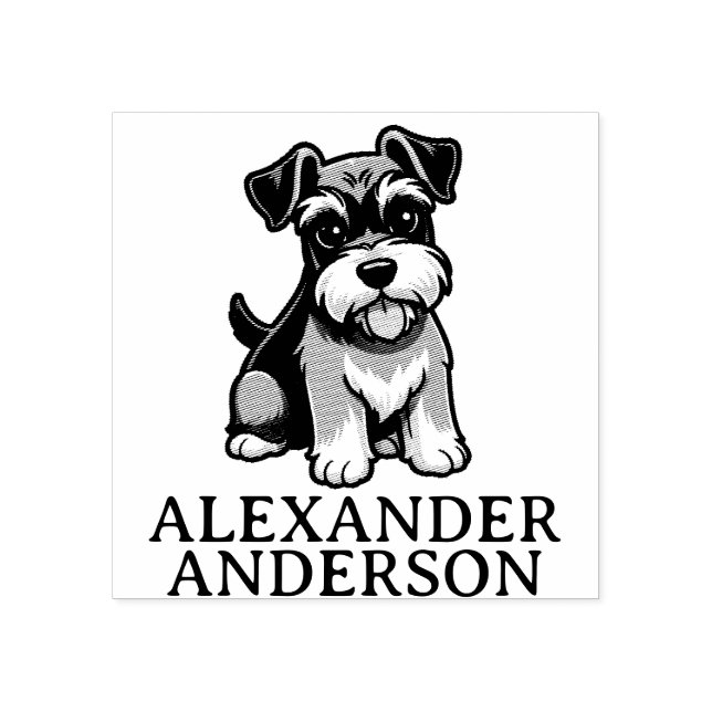 Cute Schnauzer Cartoon Personalize Rubber Stamp (Imprint)