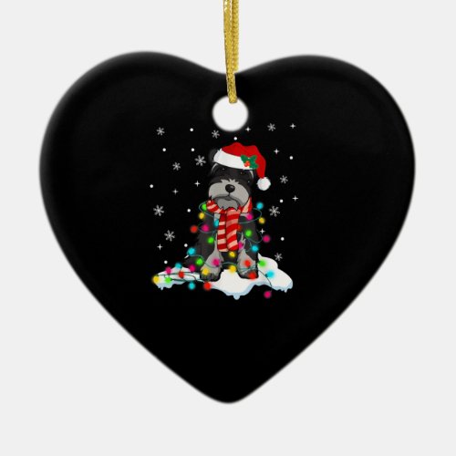 Cute Schnauzer Christmas Lights With Santa Hat Ceramic Ornament