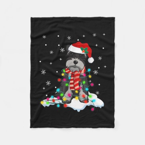 Cute Schnauzer Christmas Lights With Santa Hat Fleece Blanket