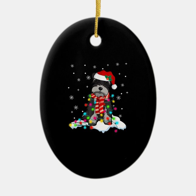 cute schnauzer christmas lights with santa hat gif ceramic ornament (Front)