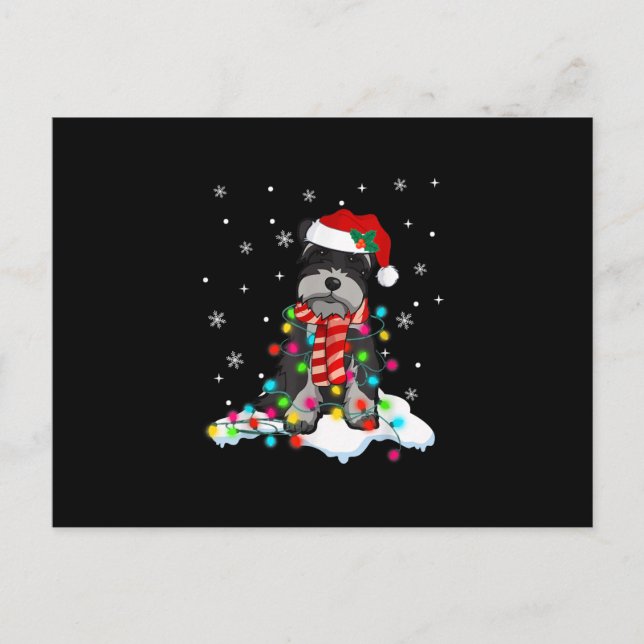 cute schnauzer Christmas lights with Santa hat GIF Holiday Postcard (Front)