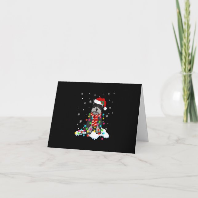 cute schnauzer christmas lights with santa hat gif note card (Front)