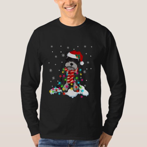 cute schnauzer christmas lights with santa hat gif T_Shirt