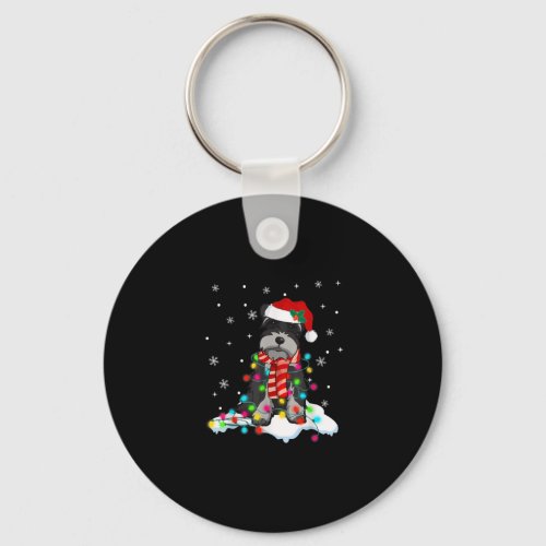 Cute Schnauzer Christmas Lights With Santa Hat Keychain