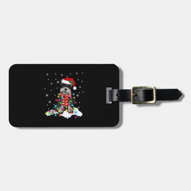 Cute Schnauzer Christmas Lights With Santa Hat Luggage Tag (Front Horizontal)