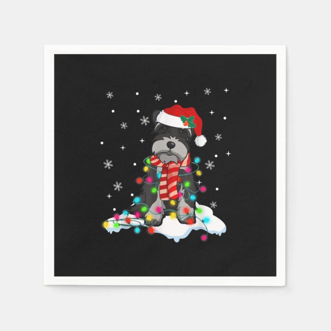 Cute Schnauzer Christmas Lights With Santa Hat Napkins (Front)