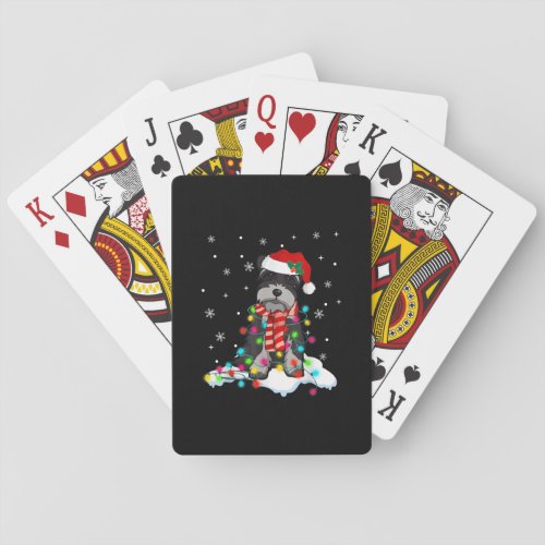 Cute Schnauzer Christmas Lights With Santa Hat Poker Cards