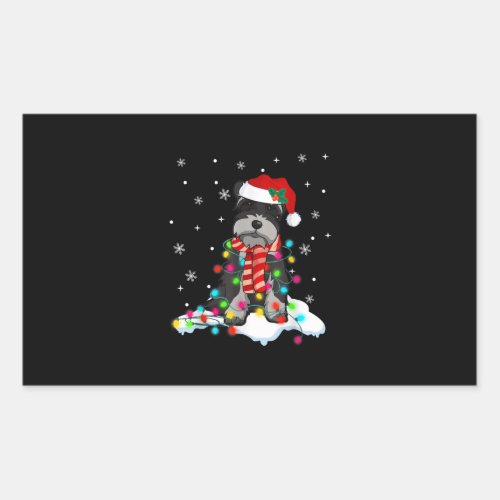Cute Schnauzer Christmas Lights With Santa Hat Rectangular Sticker