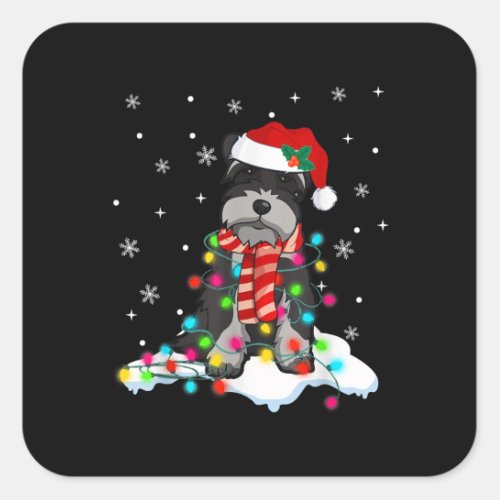 Cute Schnauzer Christmas Lights With Santa Hat Square Sticker