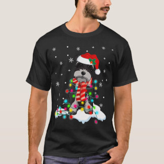 Cute Schnauzer Christmas Lights With Santa Hat T-Shirt
