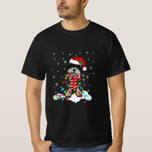 Cute Schnauzer Christmas Lights With Santa Hat T_Shirt