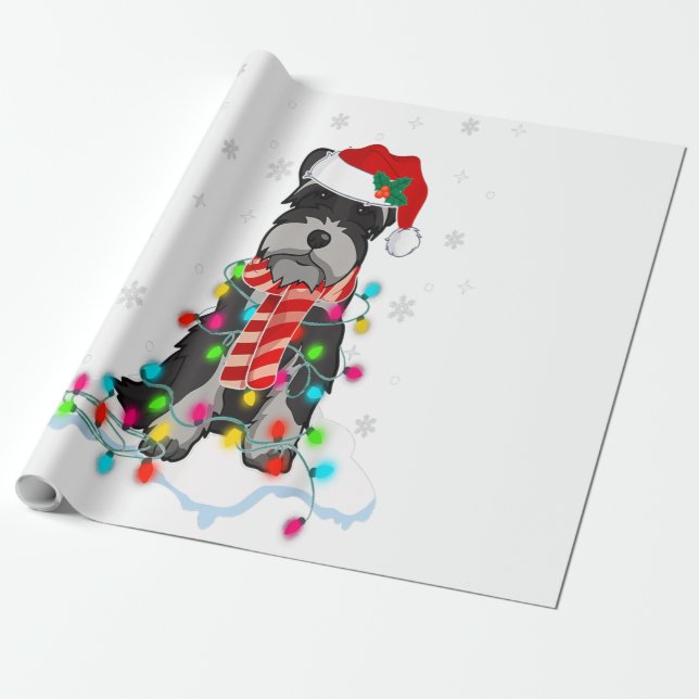 Cute Schnauzer Christmas Lights With Santa Hat Wrapping Paper (Unrolled)