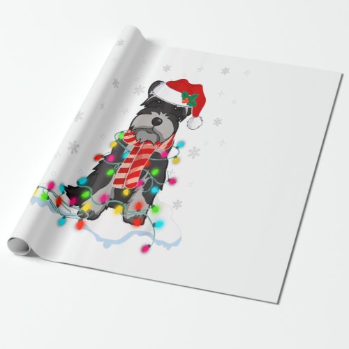 Cute Schnauzer Christmas Lights With Santa Hat Wrapping Paper