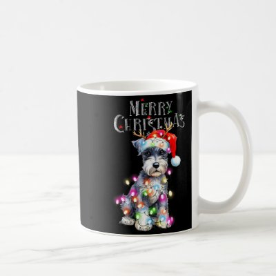 Cute Schnauzer Christmas Lights Xmas Dog Santa Hat Coffee Mug