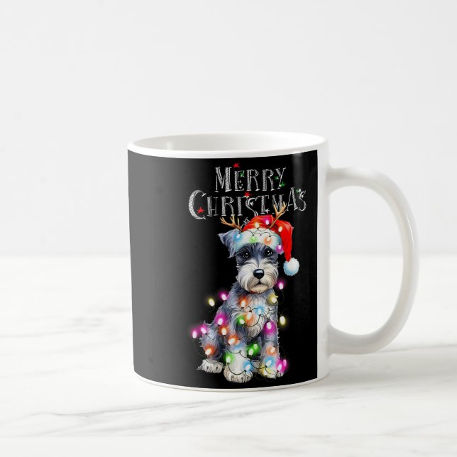 Cute Schnauzer Christmas Lights Xmas Dog Santa Hat Coffee Mug (Right)
